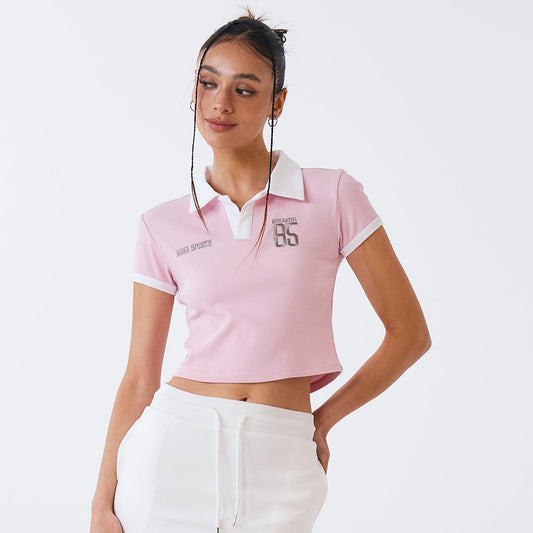 Sporty Open Pique 短版運動短袖上衣 粉色