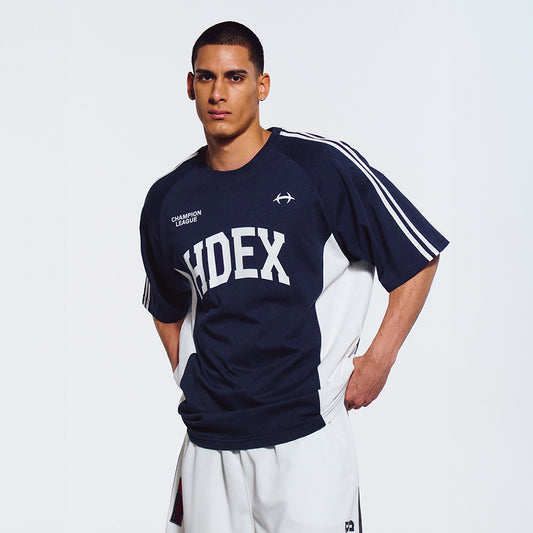 Side Color Block 滾邊撞色棉質運動上衣 深藍色