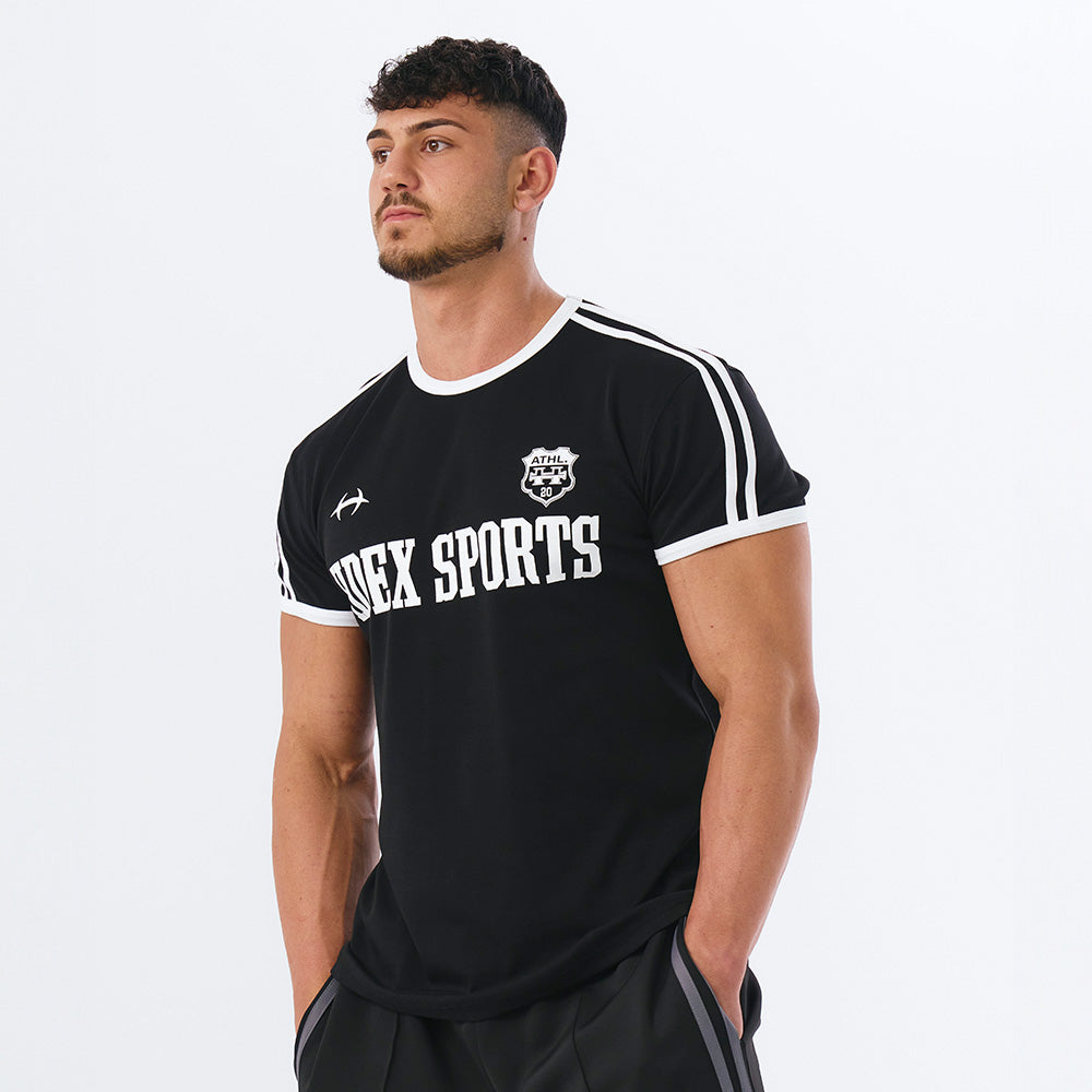 Sporty Ringer Muscle Fit 滾邊短袖運動上衣 黑色