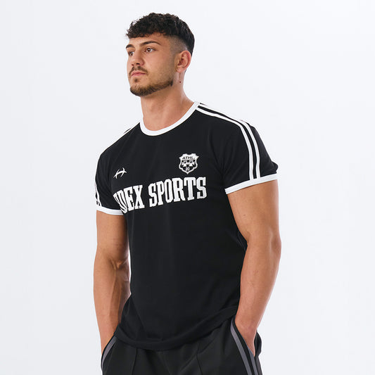 Sporty Ringer Muscle Fit 滾邊短袖運動上衣 黑色