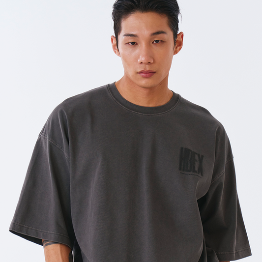 Crack Printed Pigment 棉質短袖上衣 水洗灰