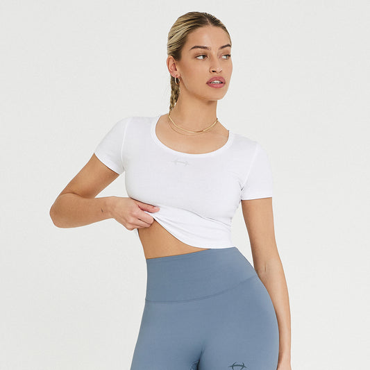 Symbol Deep Neck 短版運動短袖上衣 白色