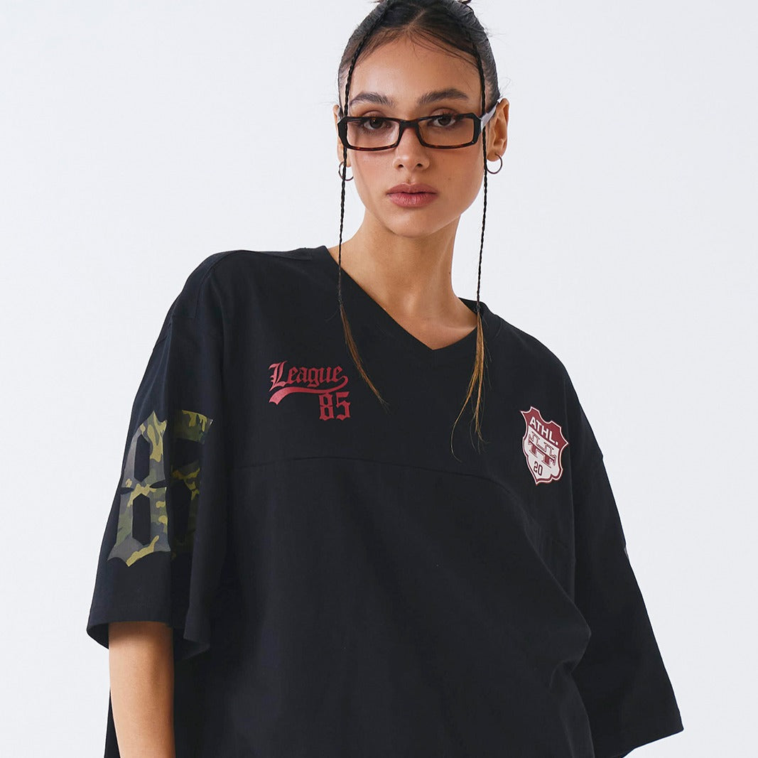 【新品預購】Camo Rugby over Fit 美式風純棉短袖上衣 黑色(男女同款)