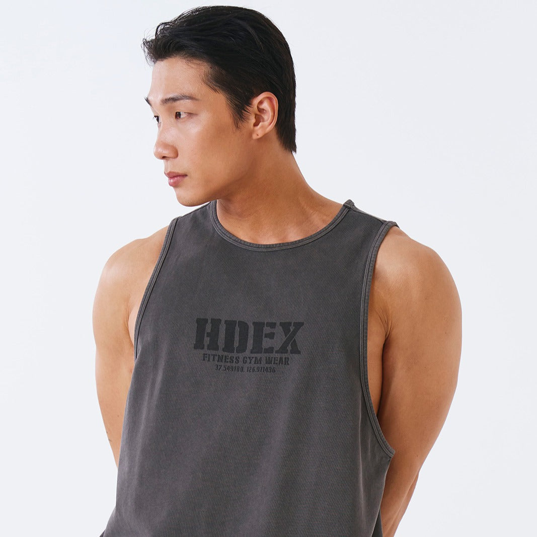 Core Pigment  復古美式風純棉運動背心 水洗鐵灰