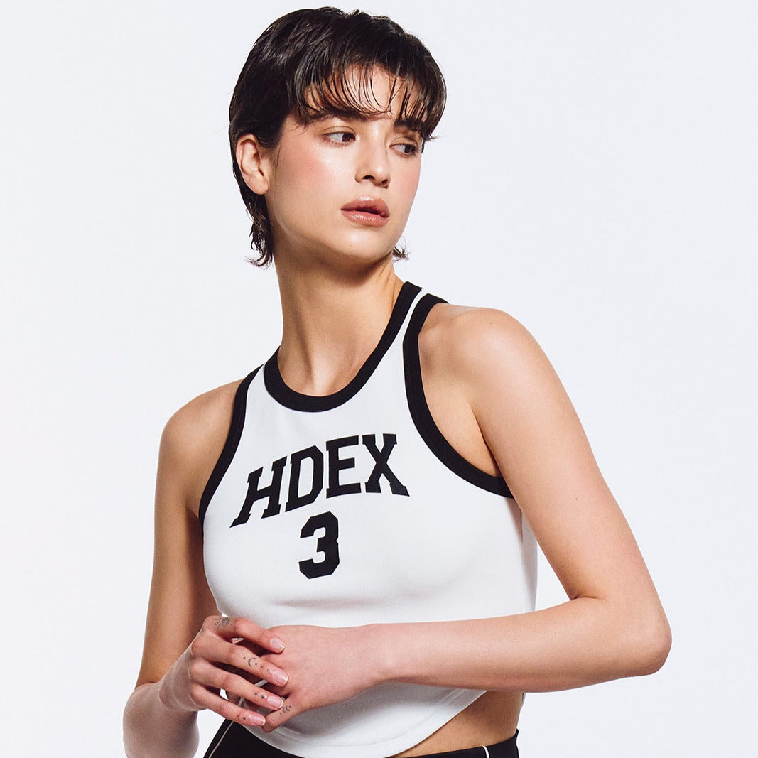 3 Edition 削肩短版滾撞色背心 白色