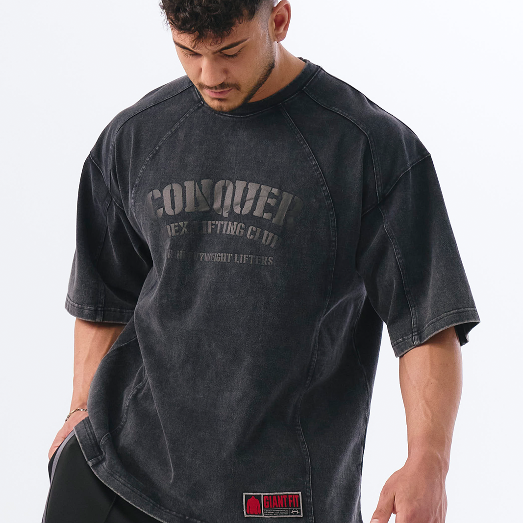 【新品預購】FADED WASHING CONQUER 棉質短袖運動上衣 水洗深灰