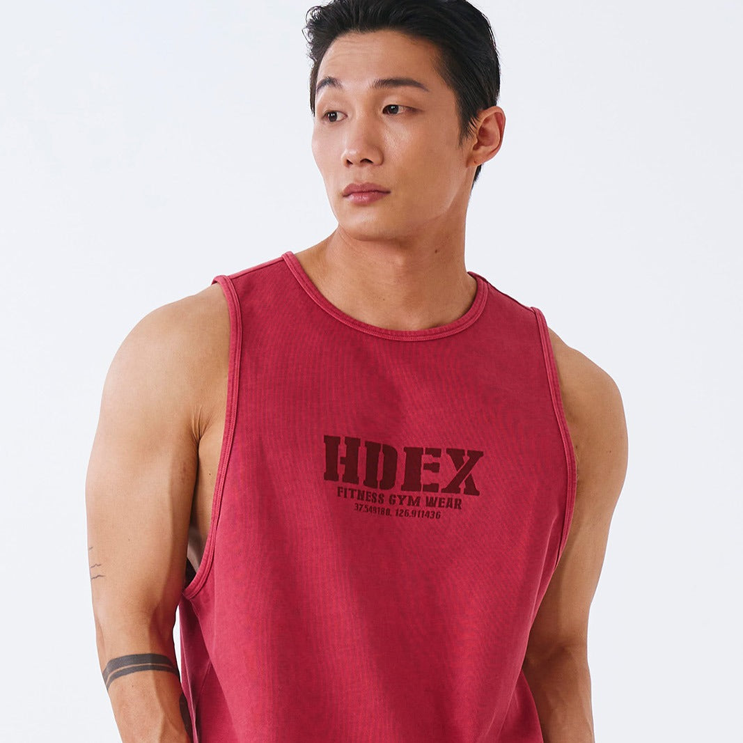 Core Pigment  復古美式風純棉運動背心 水洗暗紅