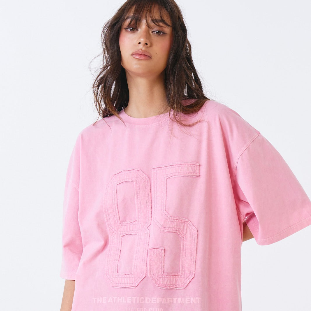 Washed Applique Over Fit 水洗復古風短袖上衣 粉色