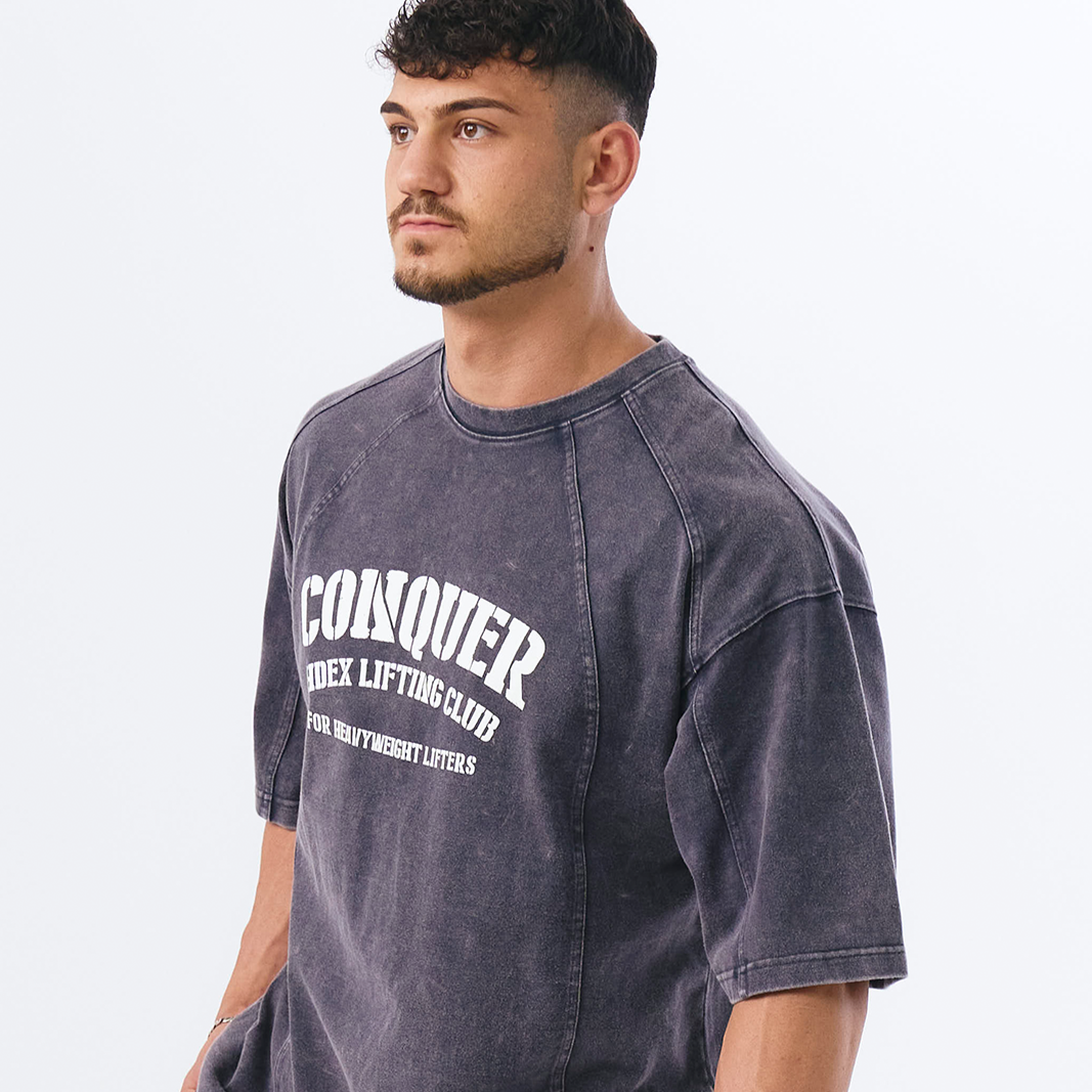 【新品預購】FADED WASHING CONQUER 棉質短袖運動上衣 水洗深藍