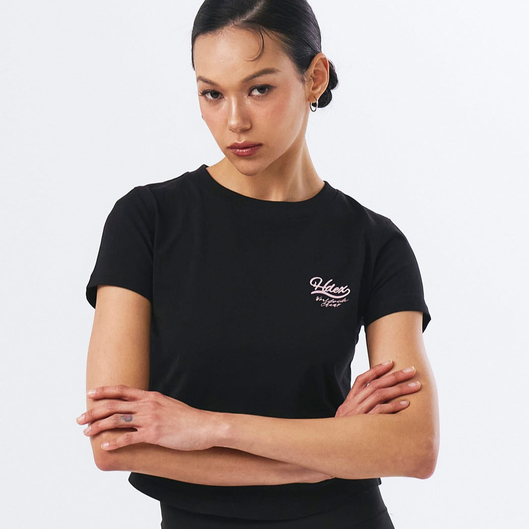 Curved Hem 棉質短袖上衣 黑色