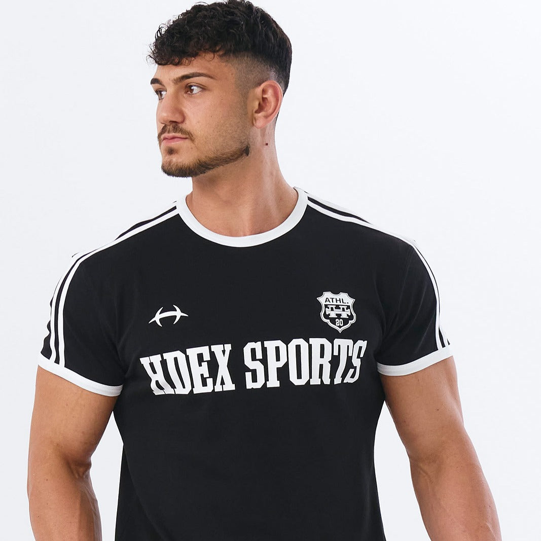 Sporty Ringer Muscle Fit 滾邊短袖運動上衣 黑色