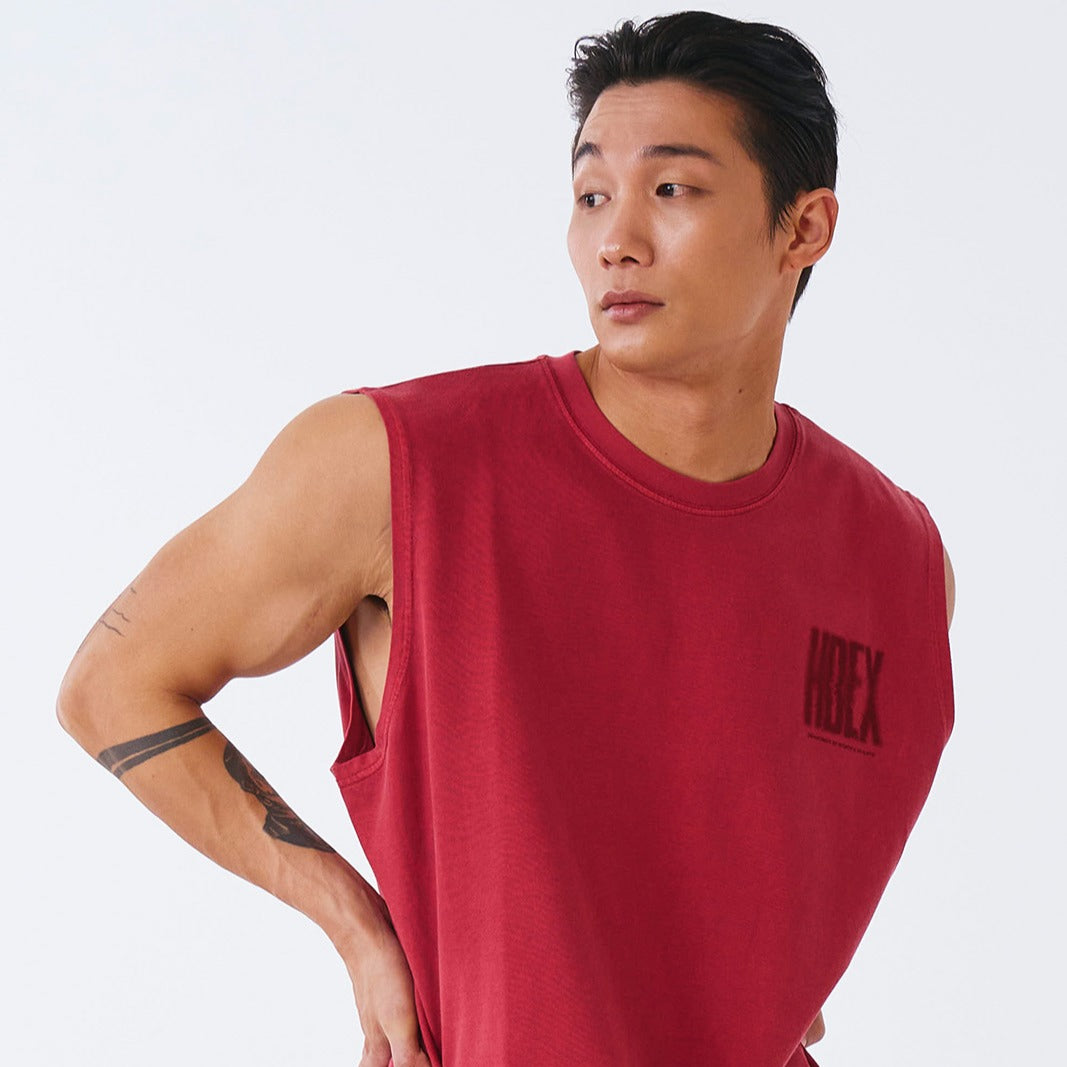 Crack Printed 復古美式風純棉背心 水洗暗紅