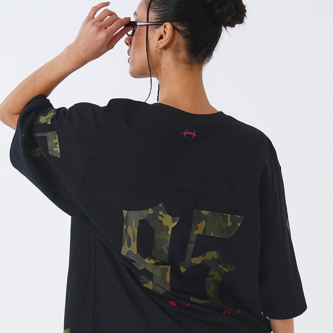 【新品預購】Camo Rugby over Fit 美式風純棉短袖上衣 黑色(男女同款)
