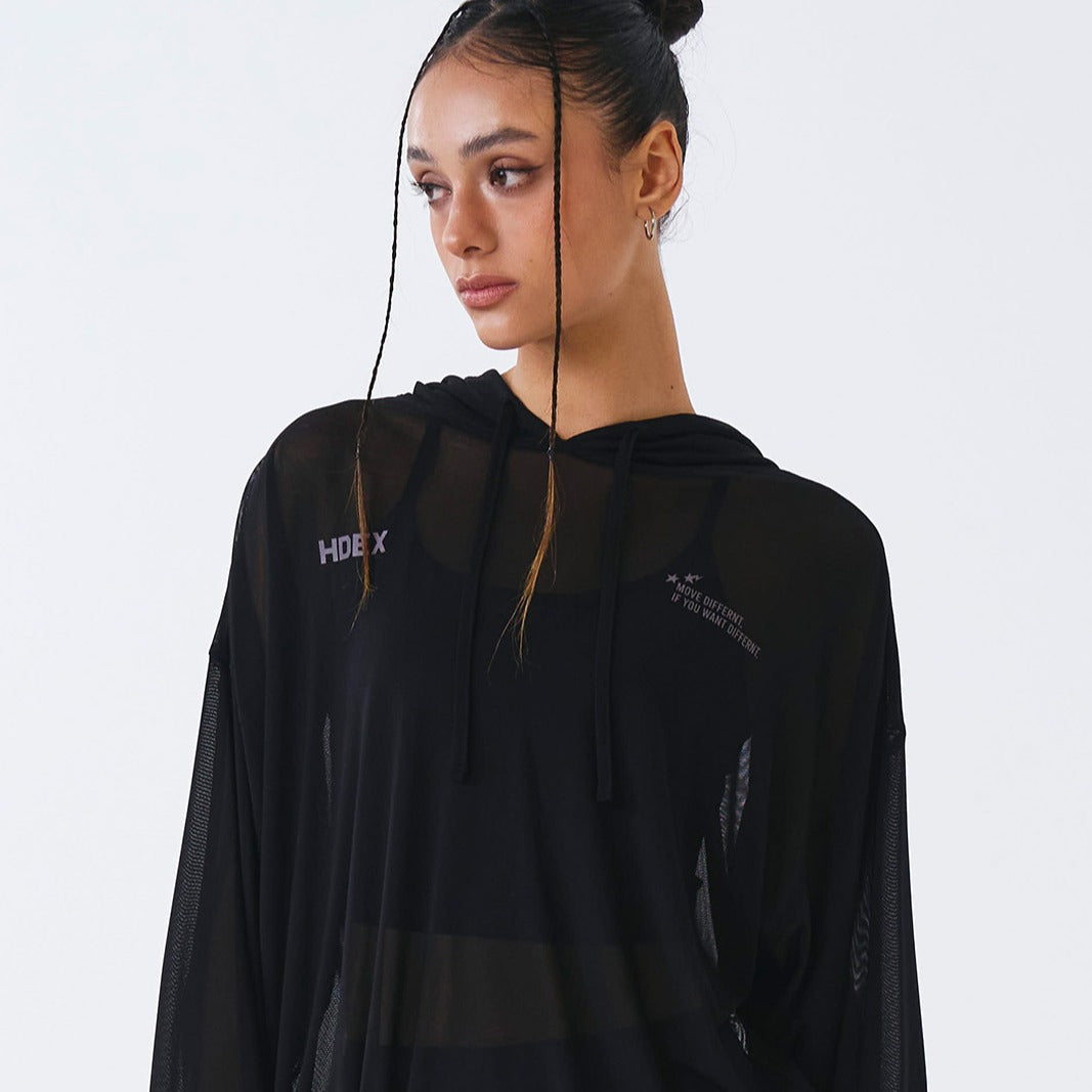 【新品預購】Mesh Cover up 透肌感短版長袖上衣 黑色