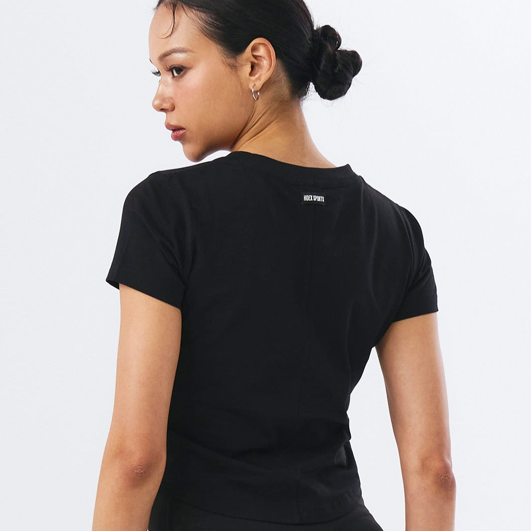 Curved Hem 棉質短袖上衣 黑色