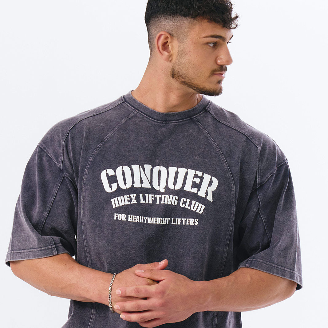 【新品預購】FADED WASHING CONQUER 棉質短袖運動上衣 水洗深藍