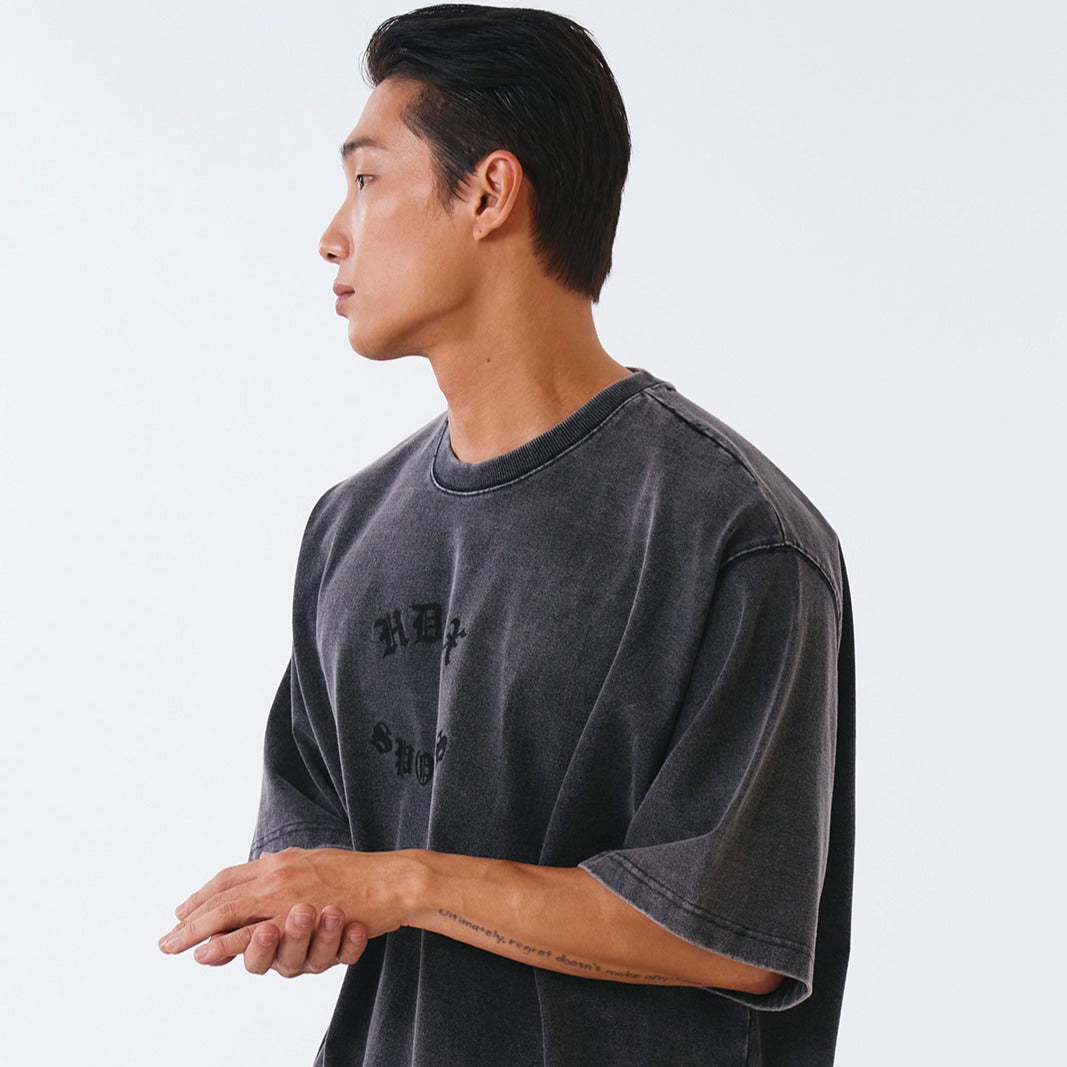 【新品預購】Old Faded 水洗復古風純棉短袖上衣 黑色