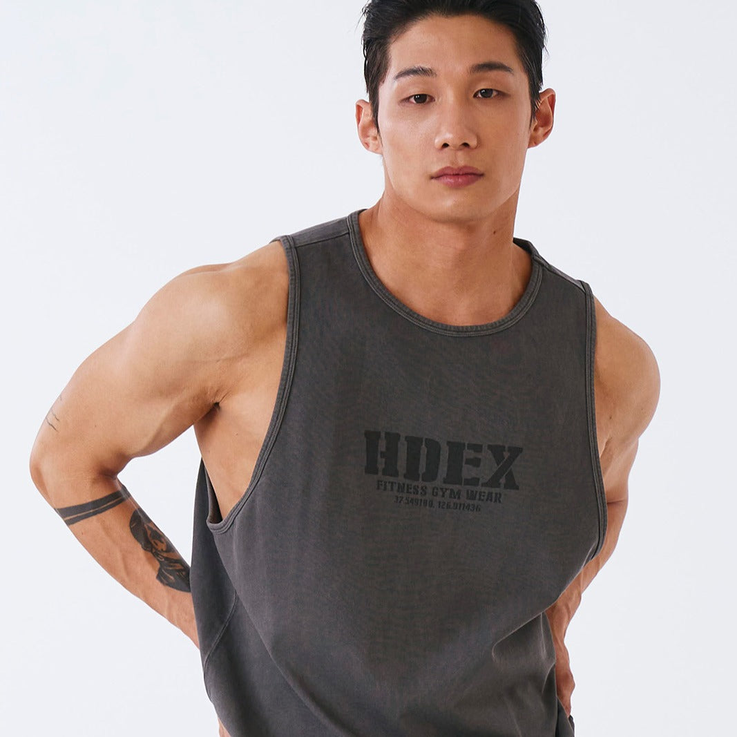 Core Pigment  復古美式風純棉運動背心 水洗鐵灰