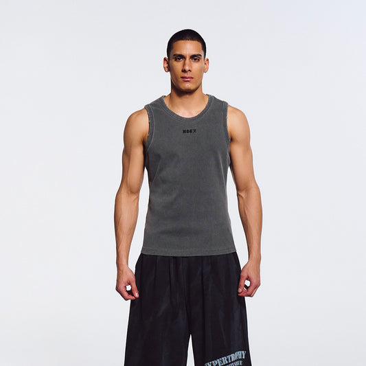 Essential Ribbed 美式復古貼身圓領背心 水洗鐵灰