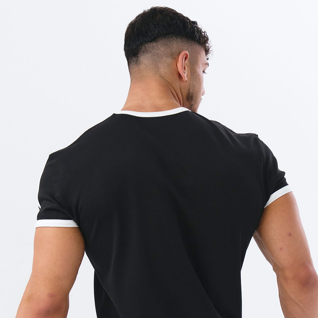 Sporty Ringer Muscle Fit 滾邊短袖運動上衣 黑色