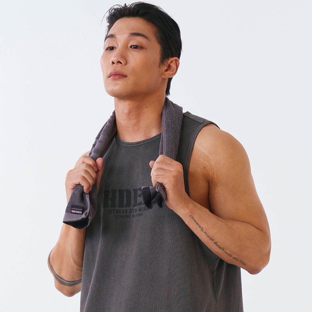 Core Pigment  復古美式風純棉運動背心 水洗鐵灰