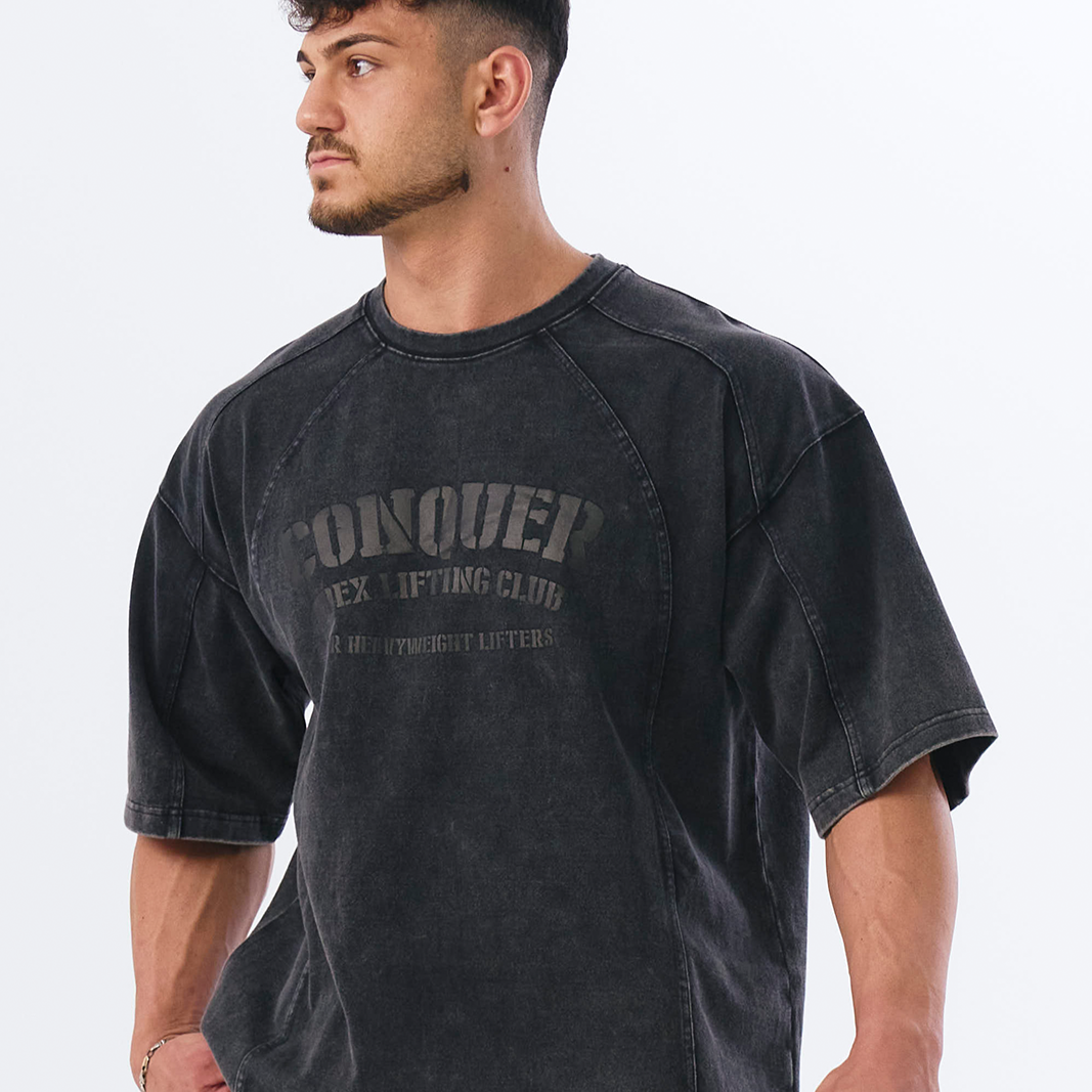 【新品預購】FADED WASHING CONQUER 棉質短袖運動上衣 水洗深灰