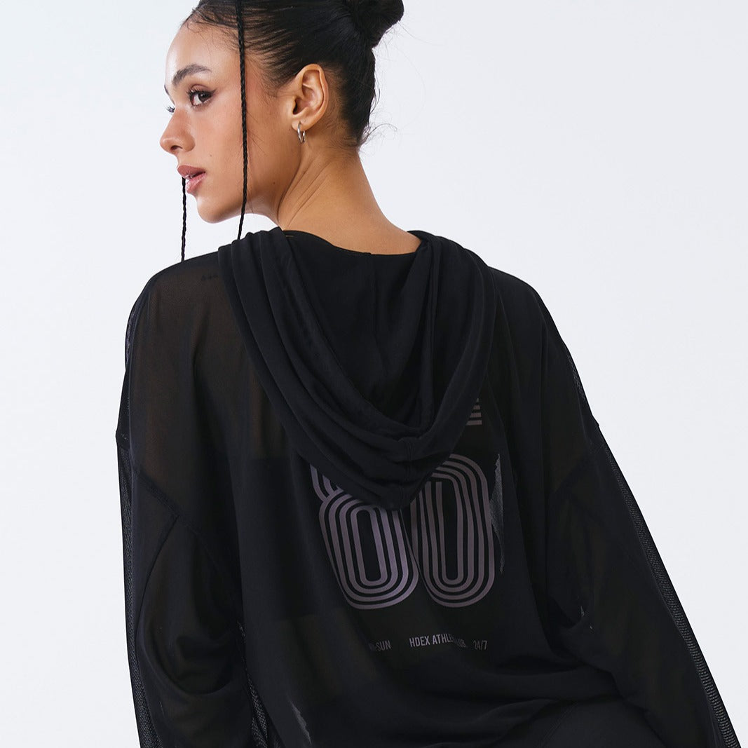 【新品預購】Mesh Cover up 透肌感短版長袖上衣 黑色