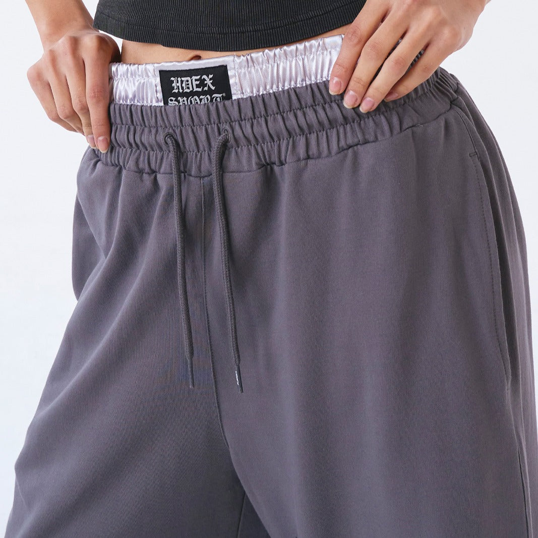 【新品預購】 Double Waist 假兩件寬版運動長褲 鐵灰色