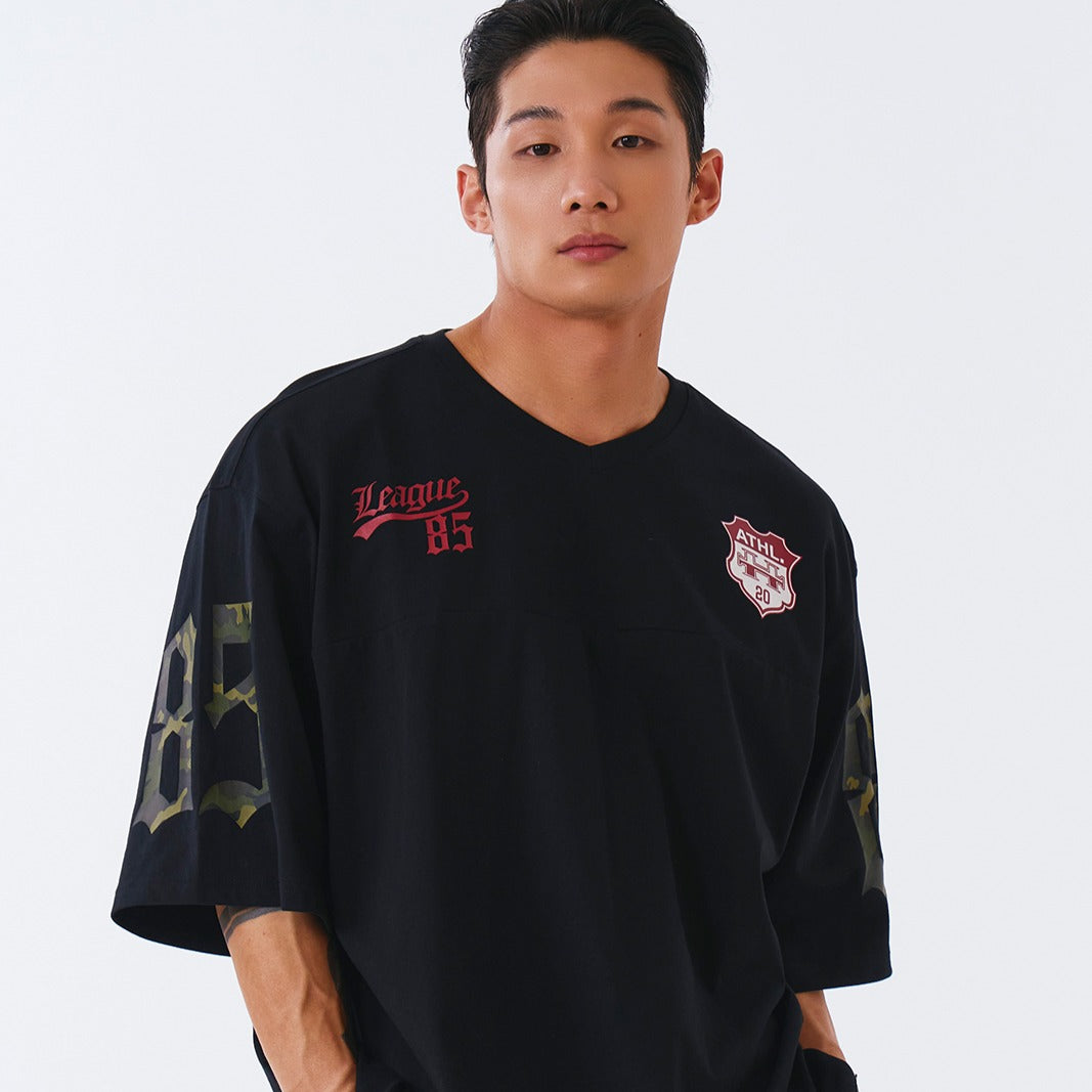 【新品預購】Camo Rugby over Fit 美式風純棉短袖上衣 黑色(男女同款)