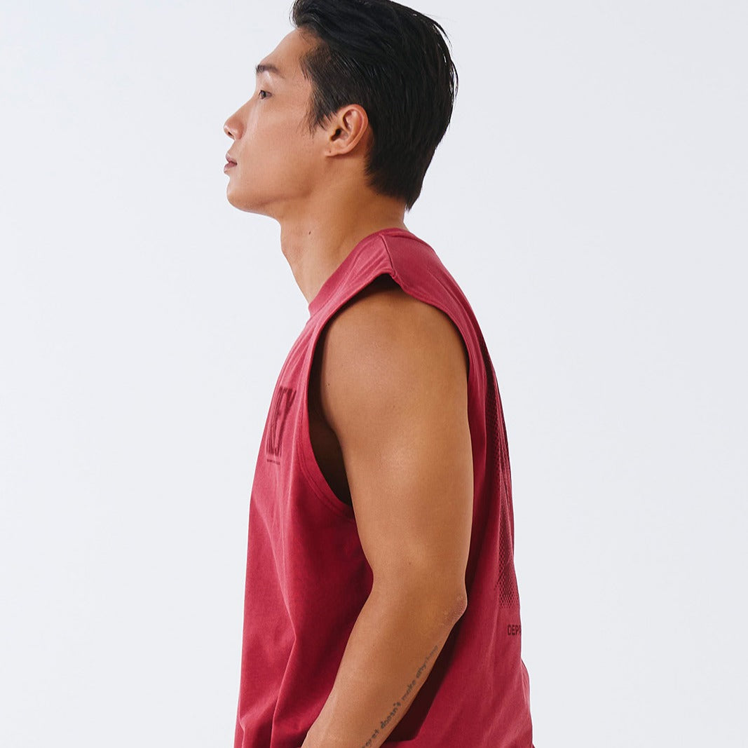 Crack Printed 復古美式風純棉背心 水洗暗紅