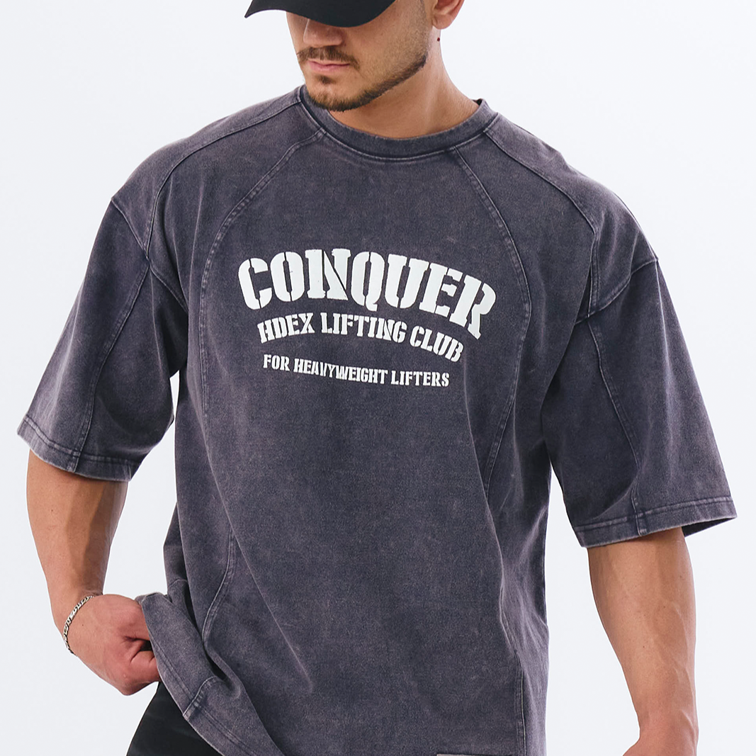 【新品預購】FADED WASHING CONQUER 棉質短袖運動上衣 水洗深藍