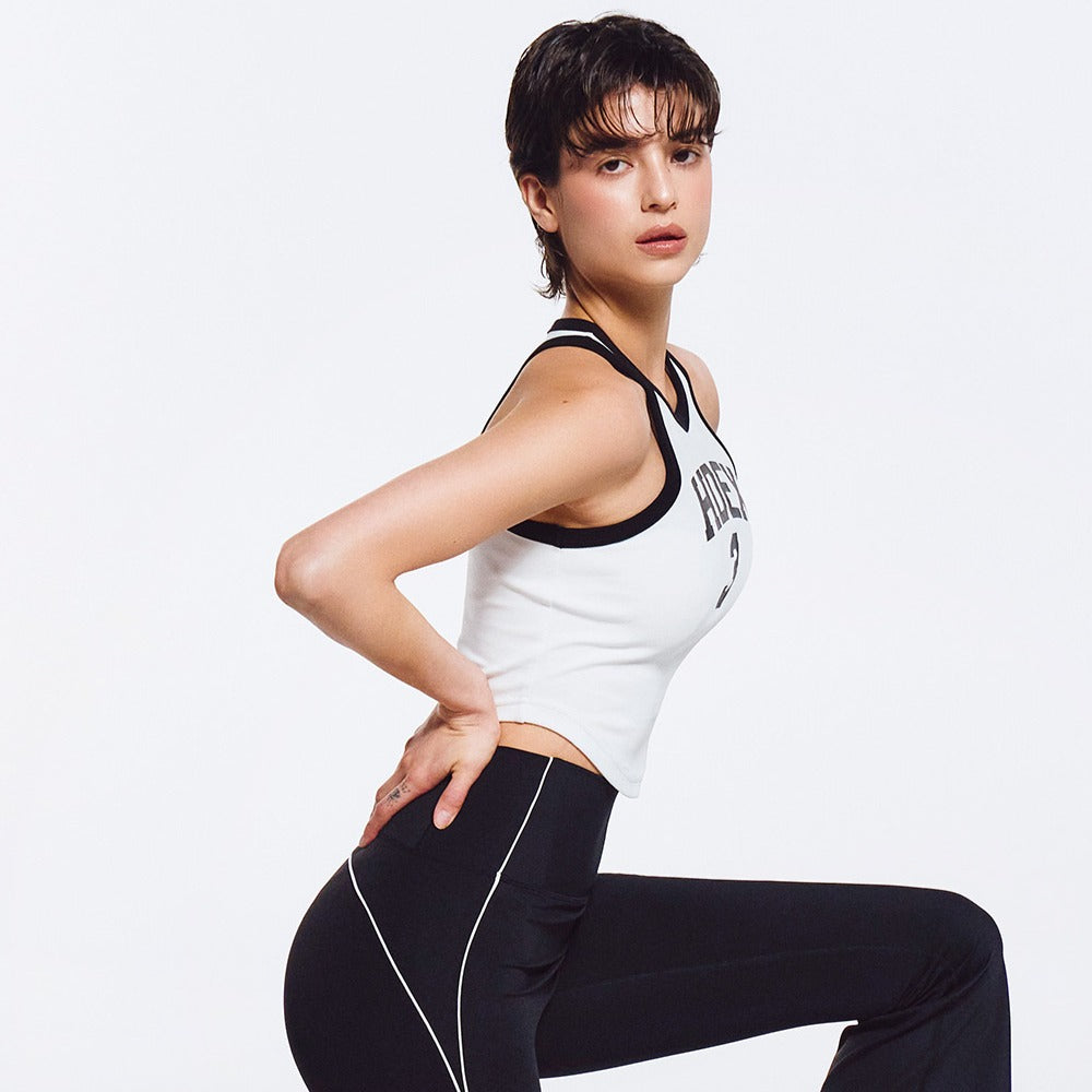 3 Edition 削肩短版滾撞色背心 白色