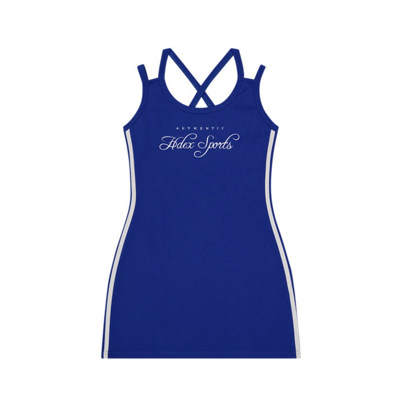 【新品預購】Sporty Line 美背交叉修身連身裙 鈷藍色