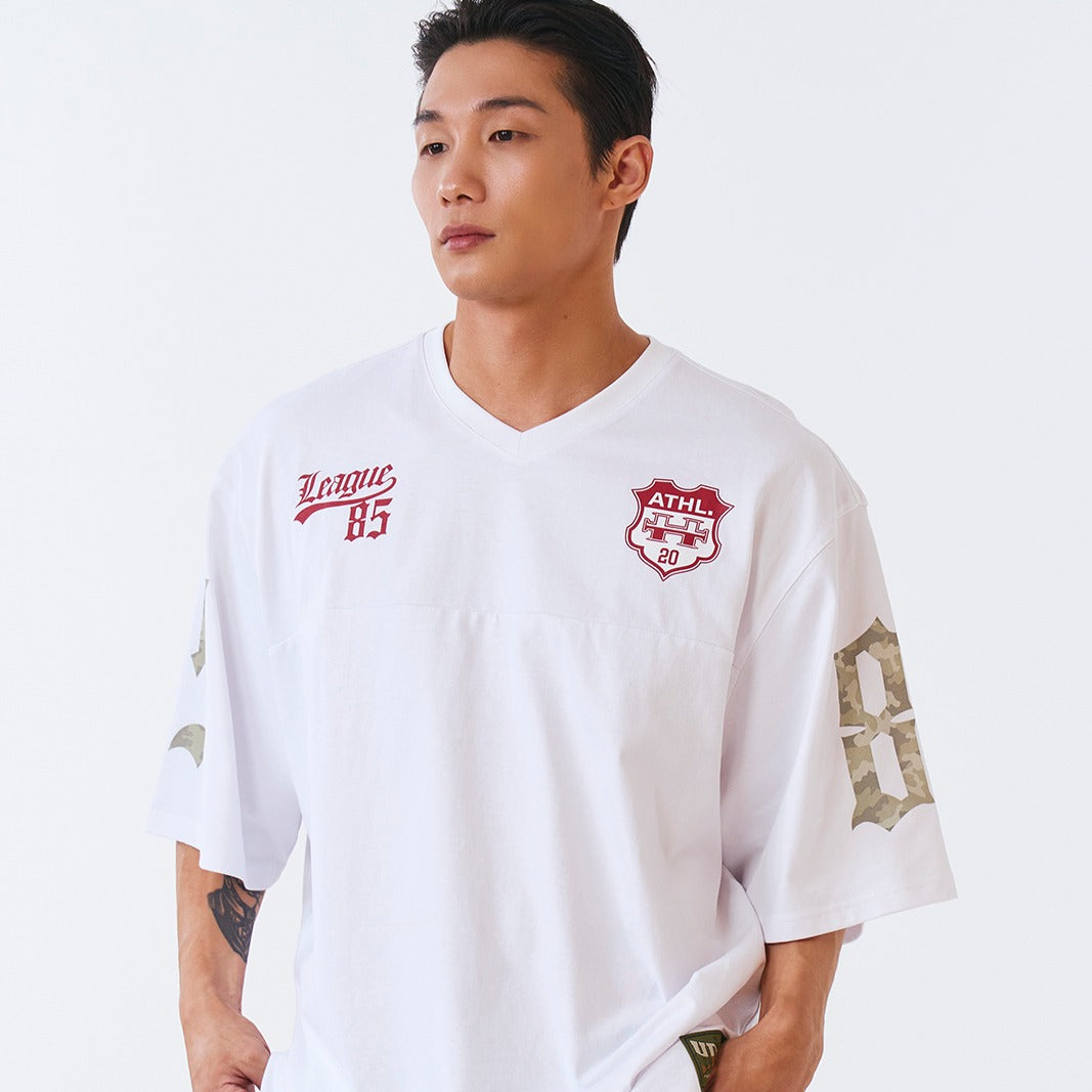 【新品預購】Camo Rugby over Fit 美式風純棉短袖上衣 白色(男女同款)