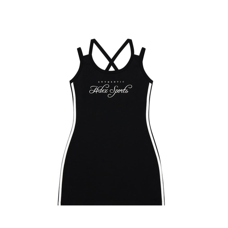 【新品預購】Sporty Line 美背交叉修身連身裙 黑色