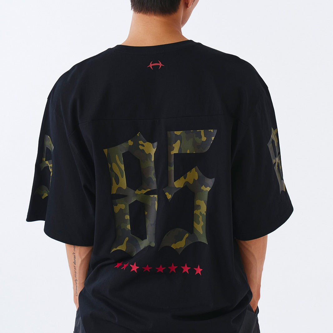 【新品預購】Camo Rugby over Fit 美式風純棉短袖上衣 黑色(男女同款)