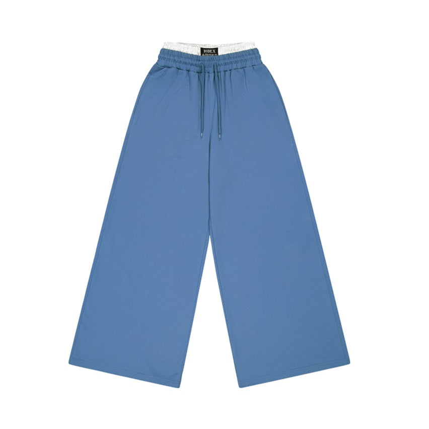 【新品預購】 Double Waist 假兩件寬版運動長褲 灰藍色