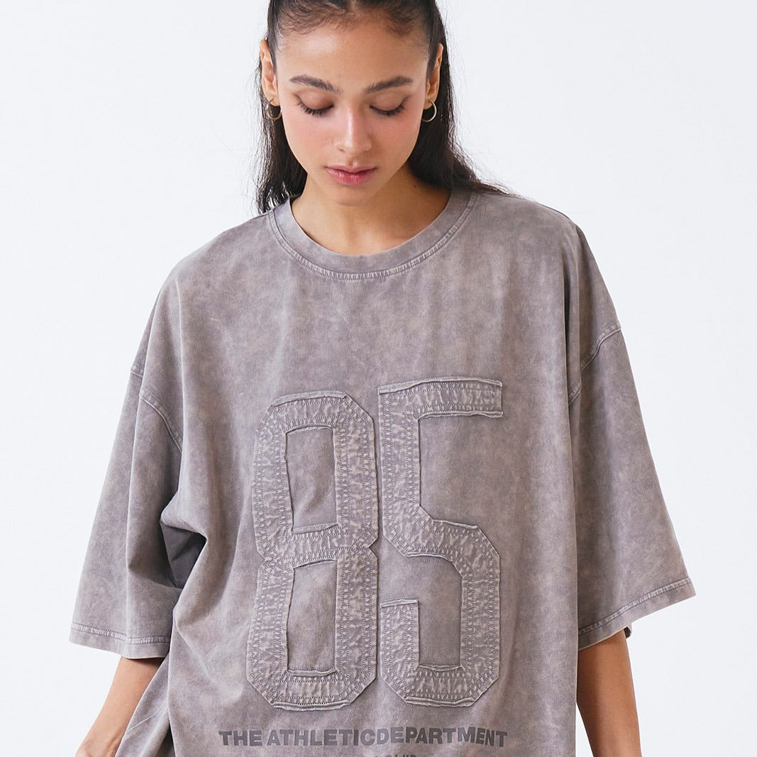 Washed Applique Over Fit 水洗復古風短袖上衣 灰色(男女同款)