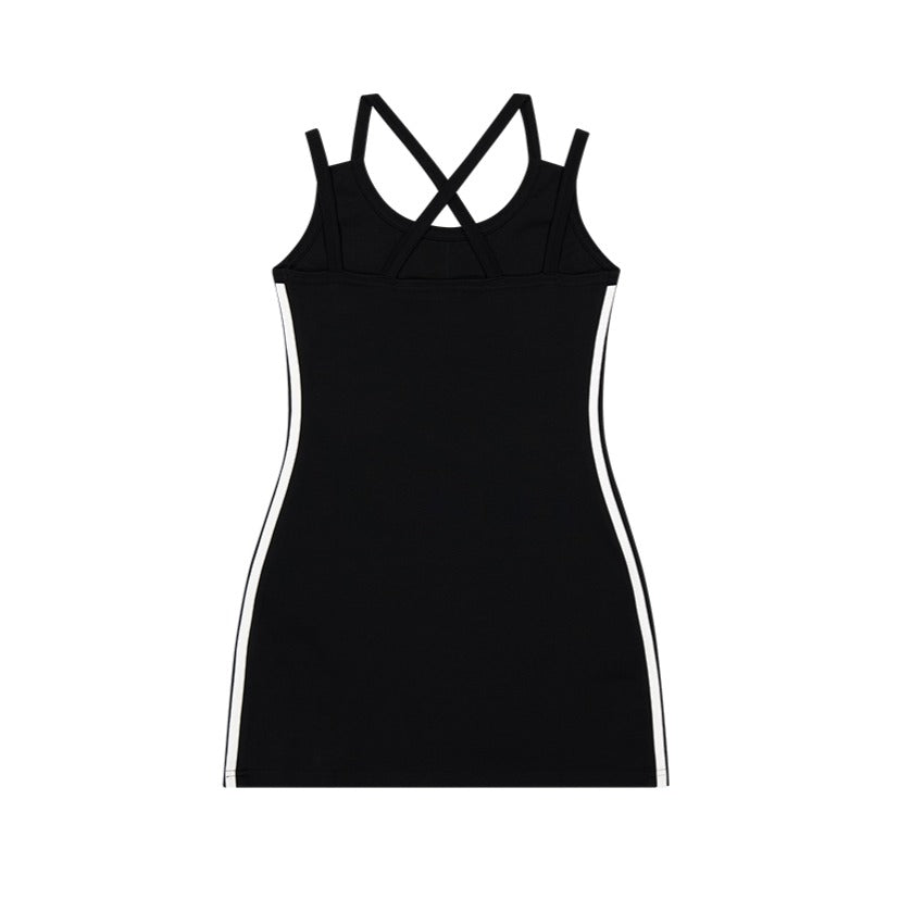 【新品預購】Sporty Line 美背交叉修身連身裙 黑色