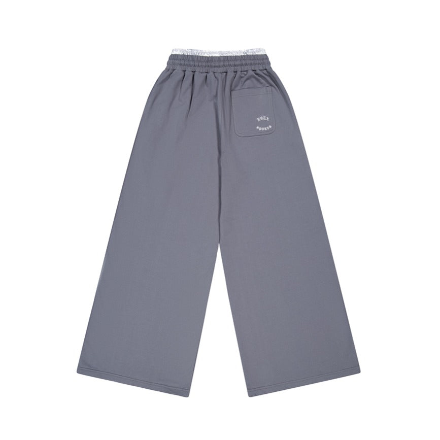 【新品預購】 Double Waist 假兩件寬版運動長褲 鐵灰色