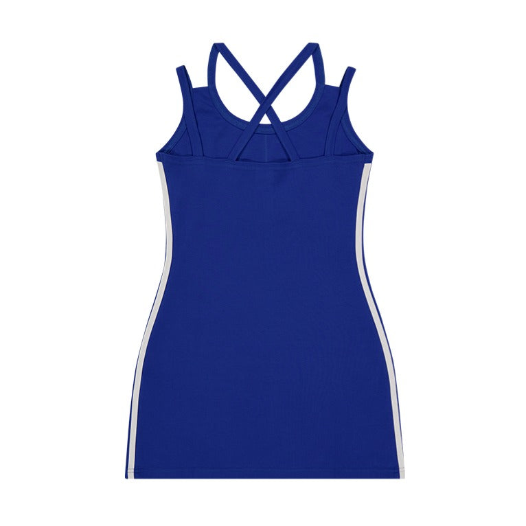 【新品預購】Sporty Line 美背交叉修身連身裙 鈷藍色
