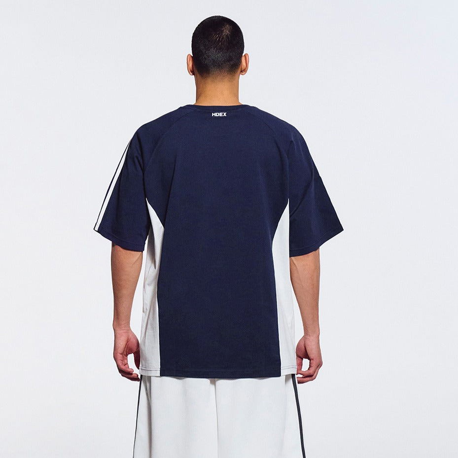 【新品預購】Side Color Block 滾邊撞色棉質運動上衣 深藍色