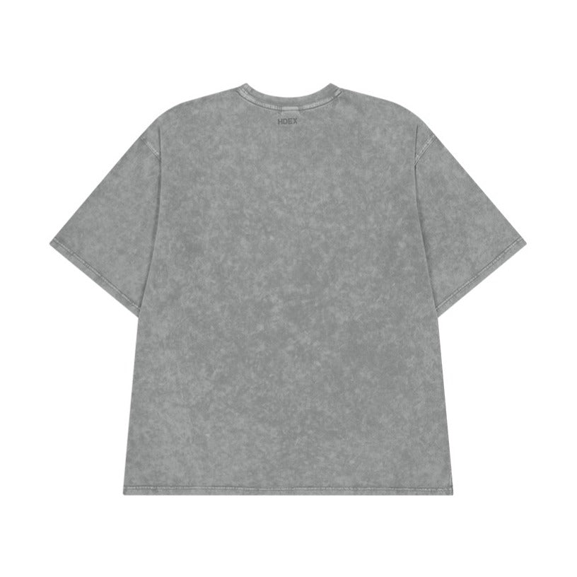 Washed Applique Over Fit 水洗復古風短袖上衣 灰色(男女同款)