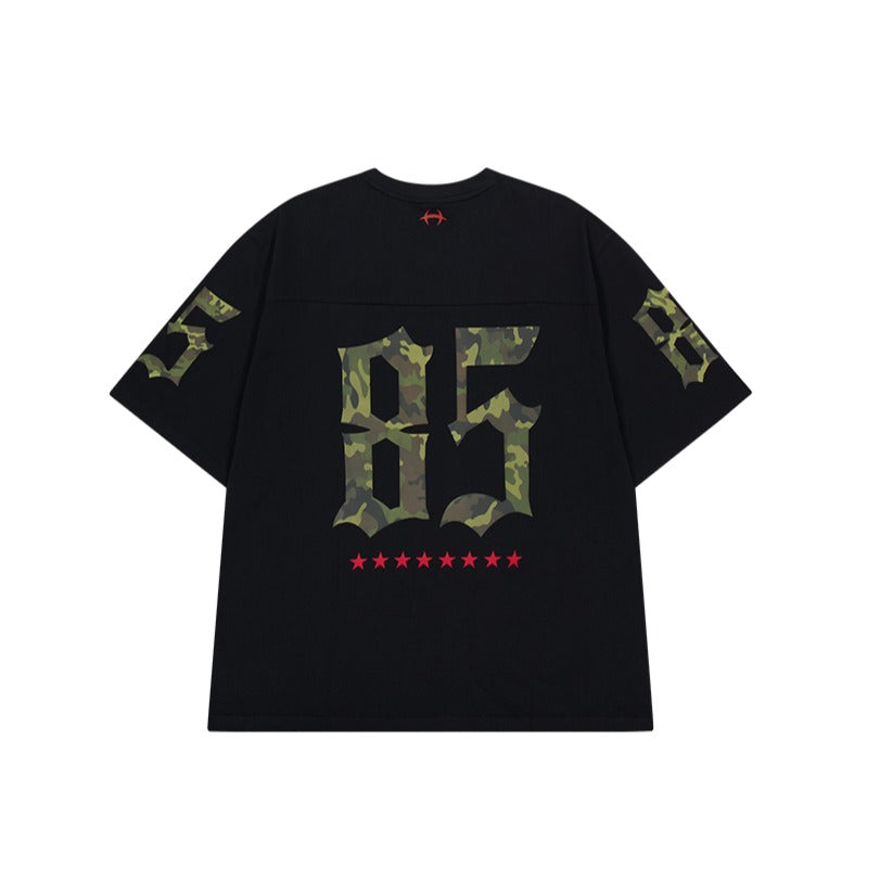 【新品預購】Camo Rugby over Fit 美式風純棉短袖上衣 黑色(男女同款)