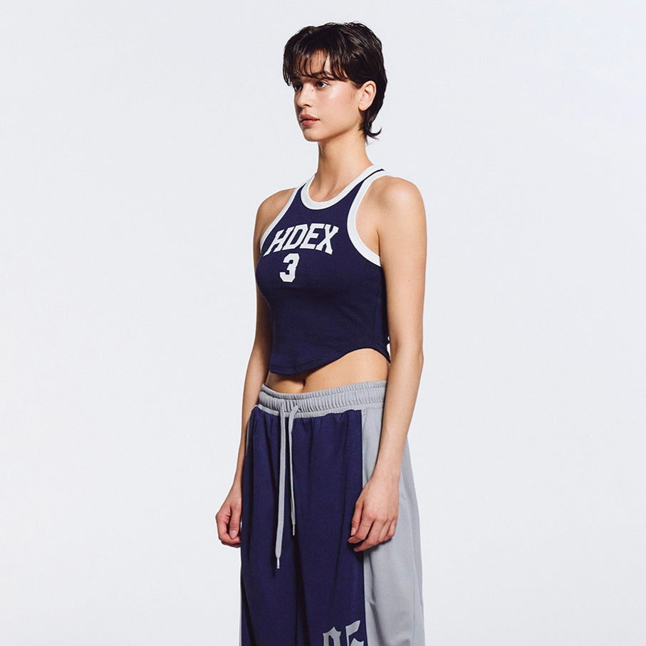 3 Edition 削肩短版滾撞色背心 深藍色