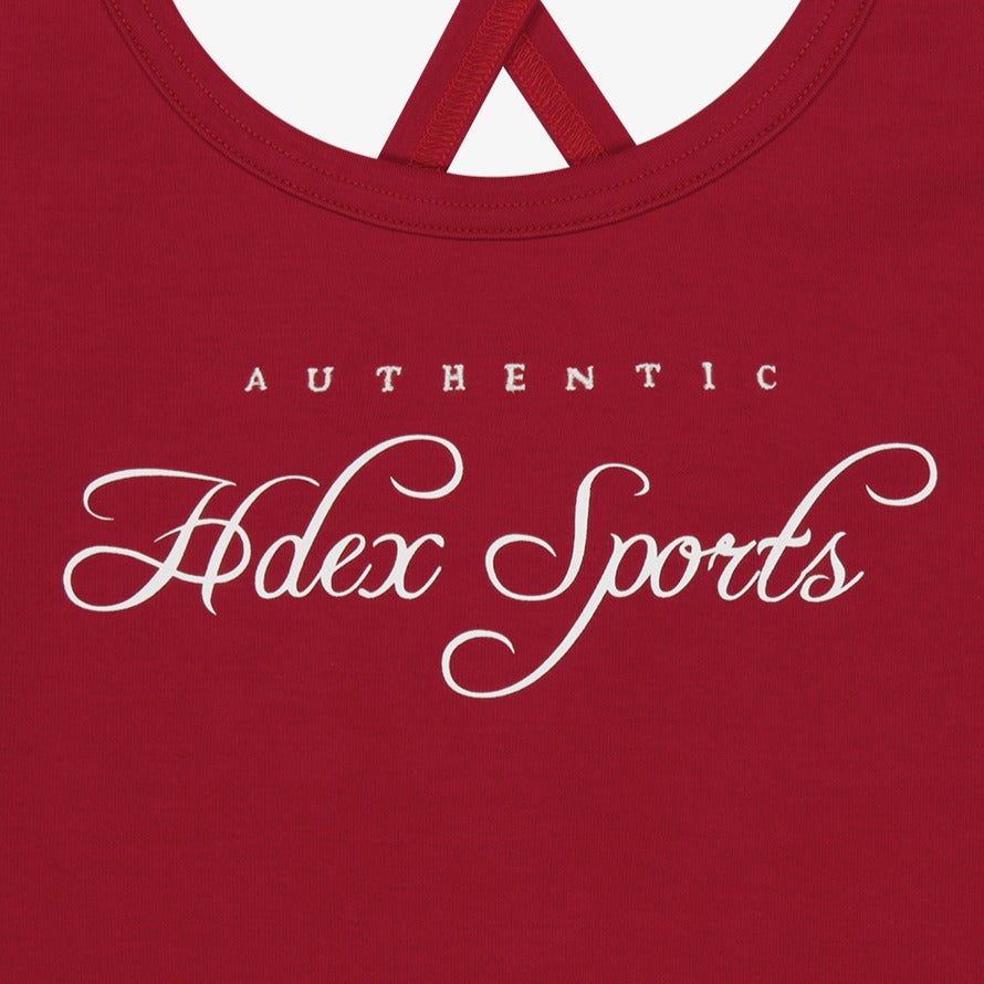 【新品預購】Sporty Line 美背交叉修身連身裙 暗紅色