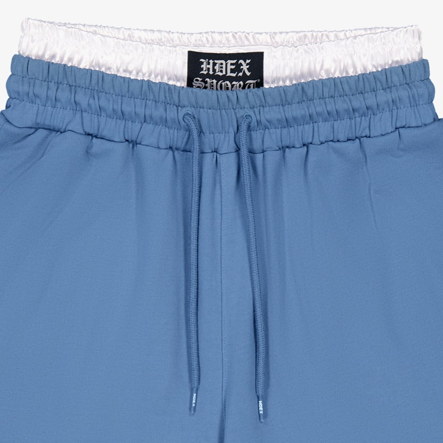 【新品預購】 Double Waist 假兩件寬版運動長褲 灰藍色