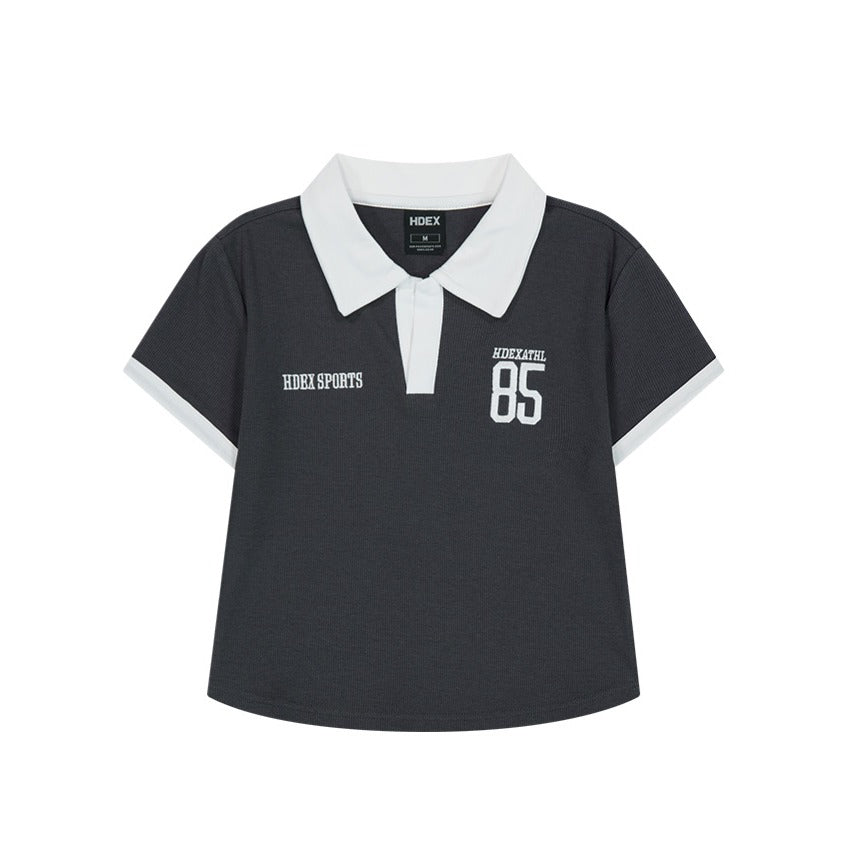 Sporty Open Pique 短版運動短袖上衣 鐵灰色