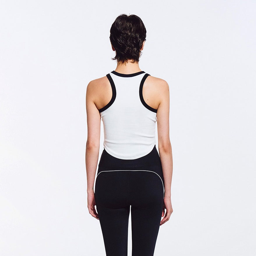 3 Edition 削肩短版滾撞色背心 白色