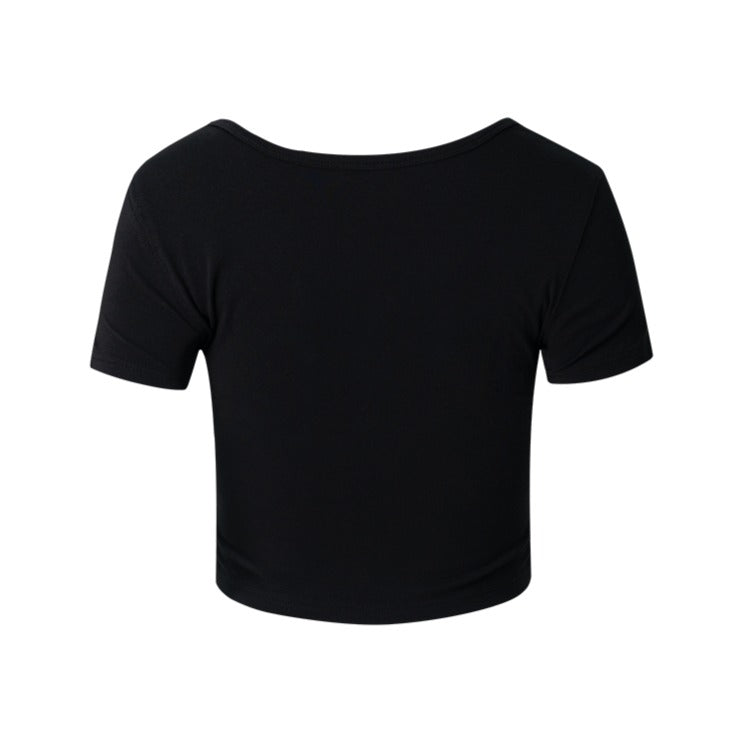 Symbol Deep Neck 短版運動短袖上衣 黑色